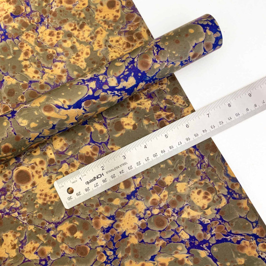 Hand Marbled Paper Stone Marble Pattern in Blue, Browns and Gold ~ Berretti Marbled Arts
